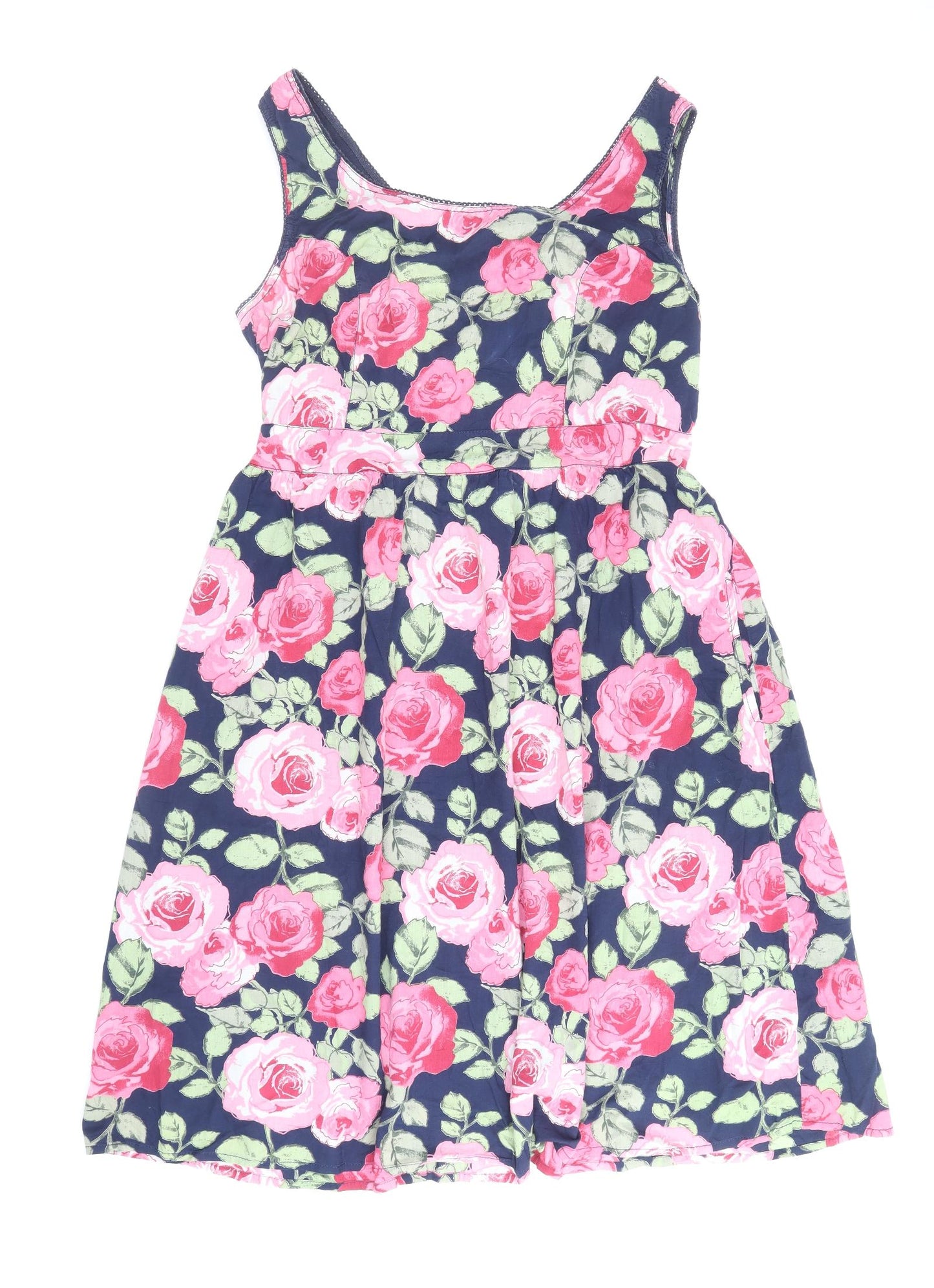TU Womens Multicoloured Floral 100% Cotton Tank Dress Size 12 Scoop Neck Pullover