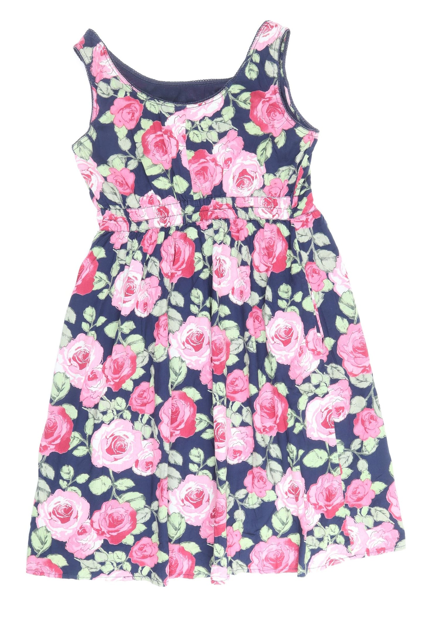 TU Womens Multicoloured Floral 100% Cotton Tank Dress Size 12 Scoop Neck Pullover