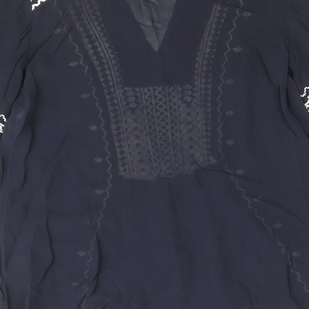 Monsoon Womens Blue Viscose Basic Blouse Size 8 V-Neck