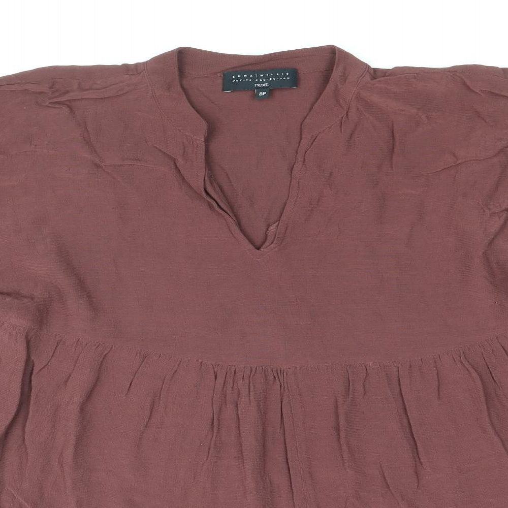 NEXT Womens Brown Viscose A-Line Size 8 V-Neck Pullover - Tiered