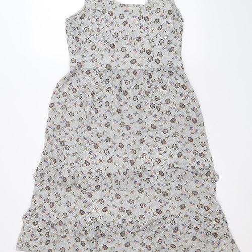 Fat Face Womens Multicoloured Floral Viscose Slip Dress Size 12 Round Neck Pullover - Shirred Back
