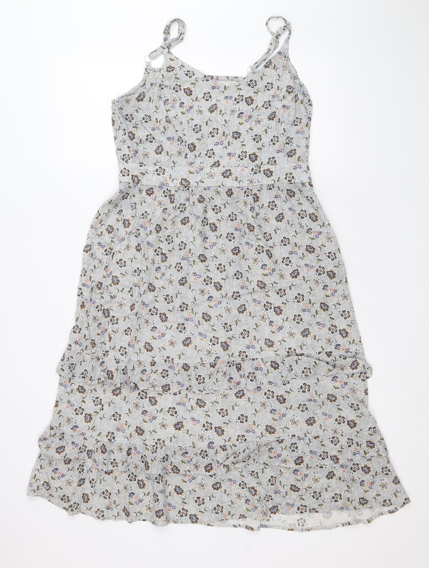 Fat Face Womens Multicoloured Floral Viscose Slip Dress Size 12 Round Neck Pullover - Shirred Back