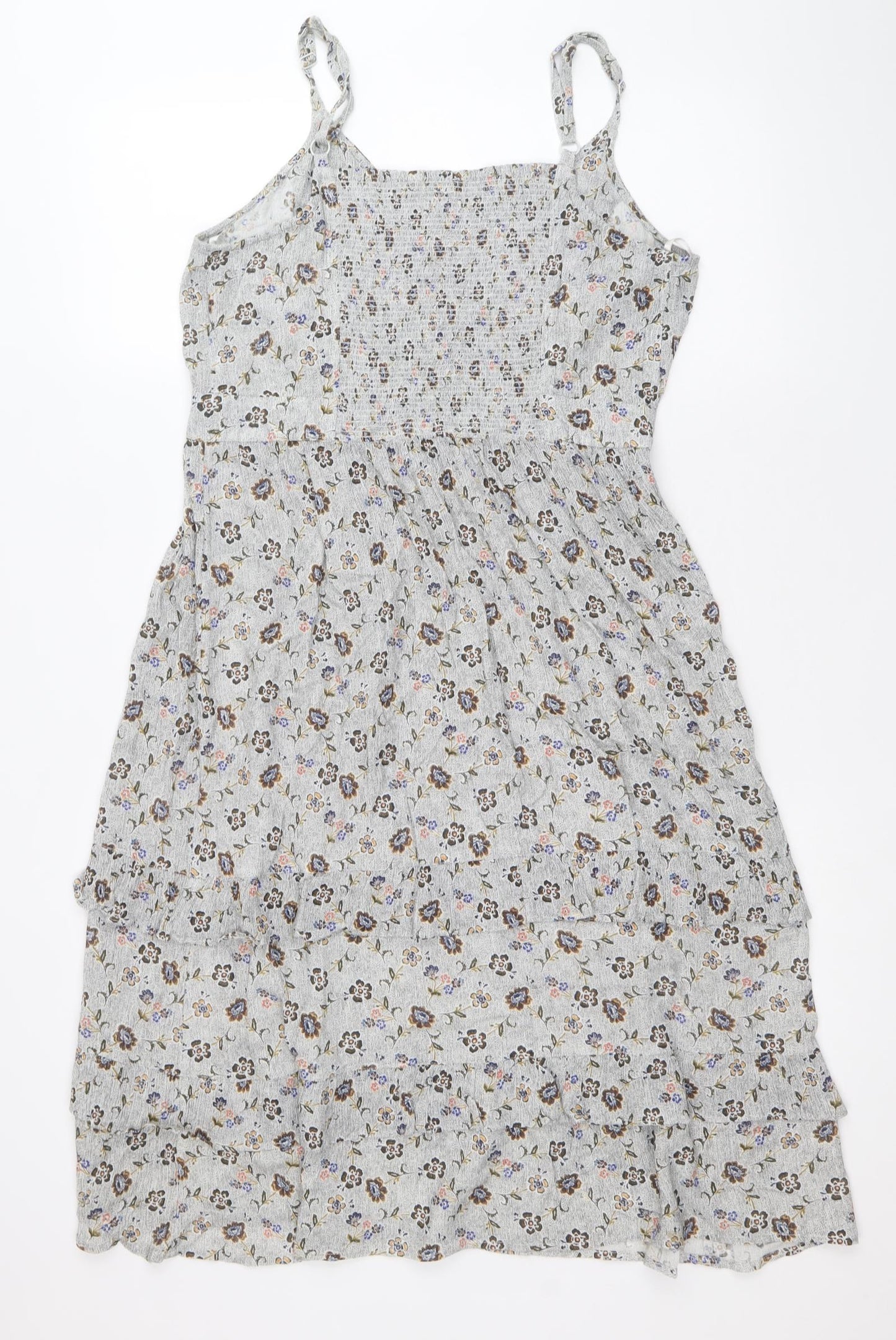 Fat Face Womens Multicoloured Floral Viscose Slip Dress Size 12 Round Neck Pullover - Shirred Back