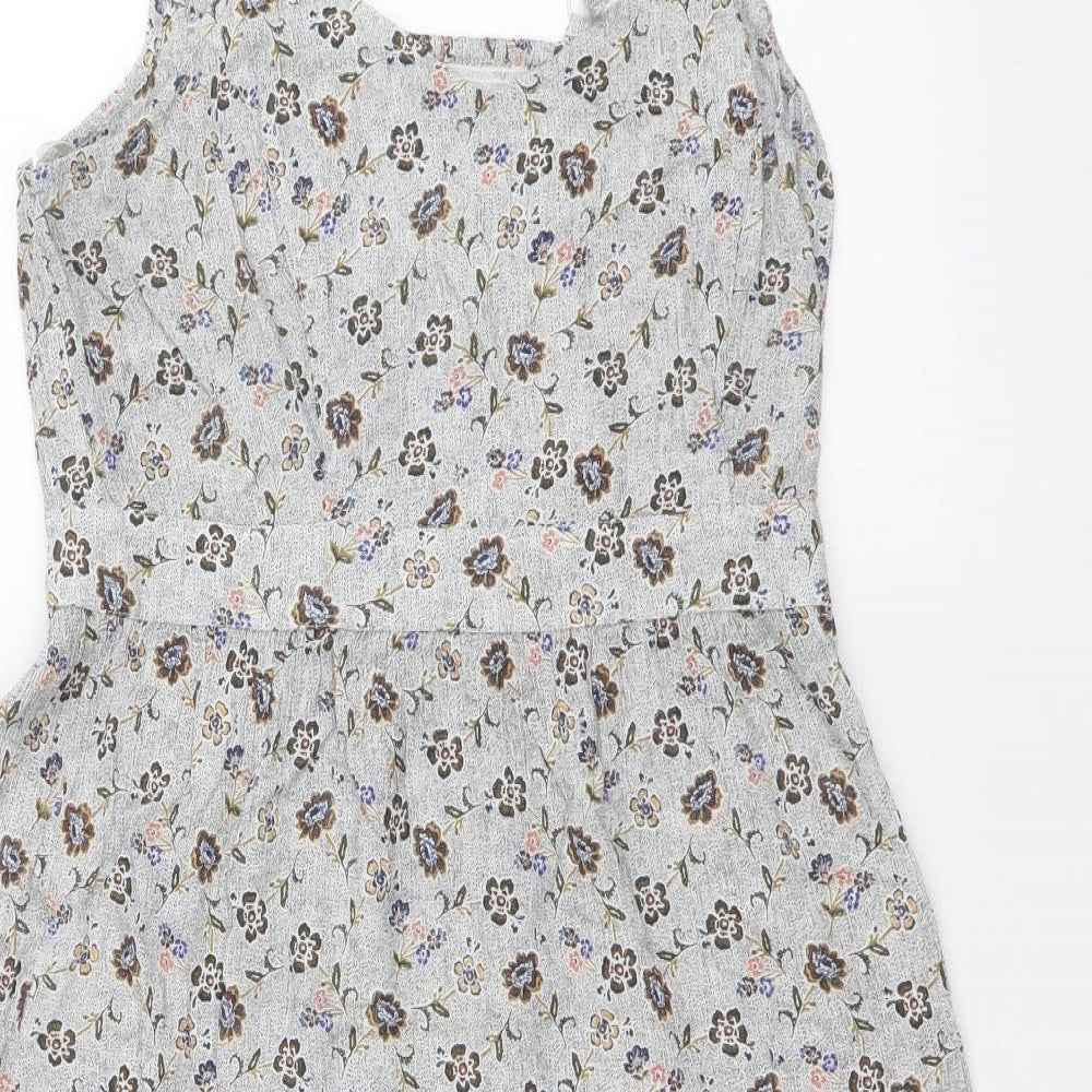Fat Face Womens Multicoloured Floral Viscose Slip Dress Size 12 Round Neck Pullover - Shirred Back