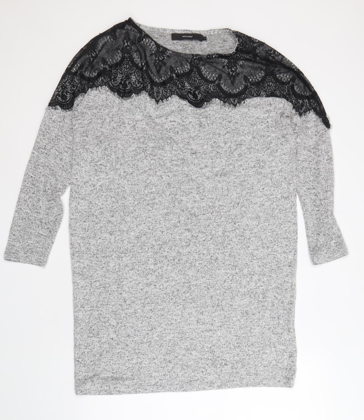 Vera Moda Womens Grey Viscose Jumper Dress Size M Boat Neck Pullover - Lace Detail