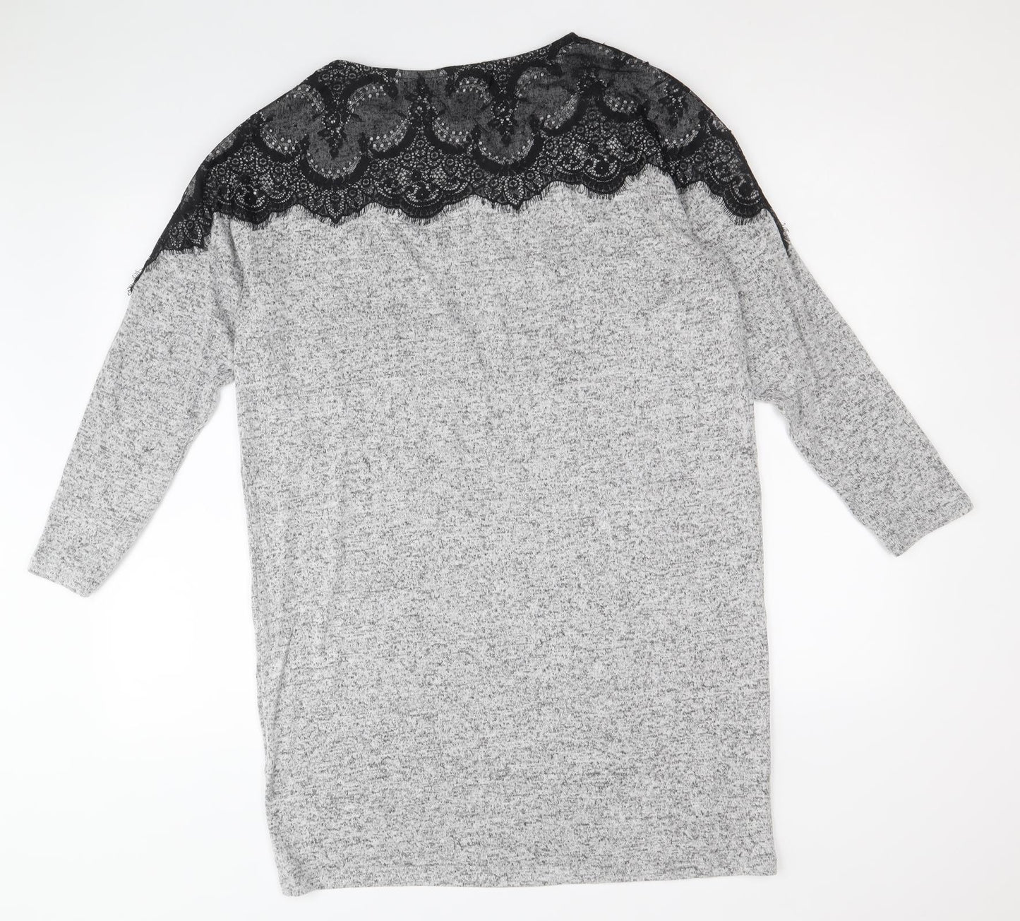 Vera Moda Womens Grey Viscose Jumper Dress Size M Boat Neck Pullover - Lace Detail