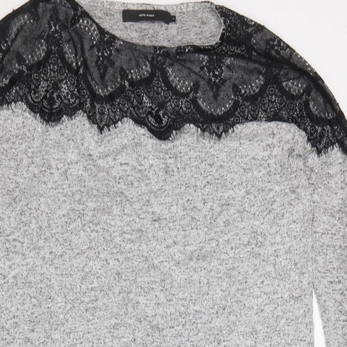 Vera Moda Womens Grey Viscose Jumper Dress Size M Boat Neck Pullover - Lace Detail