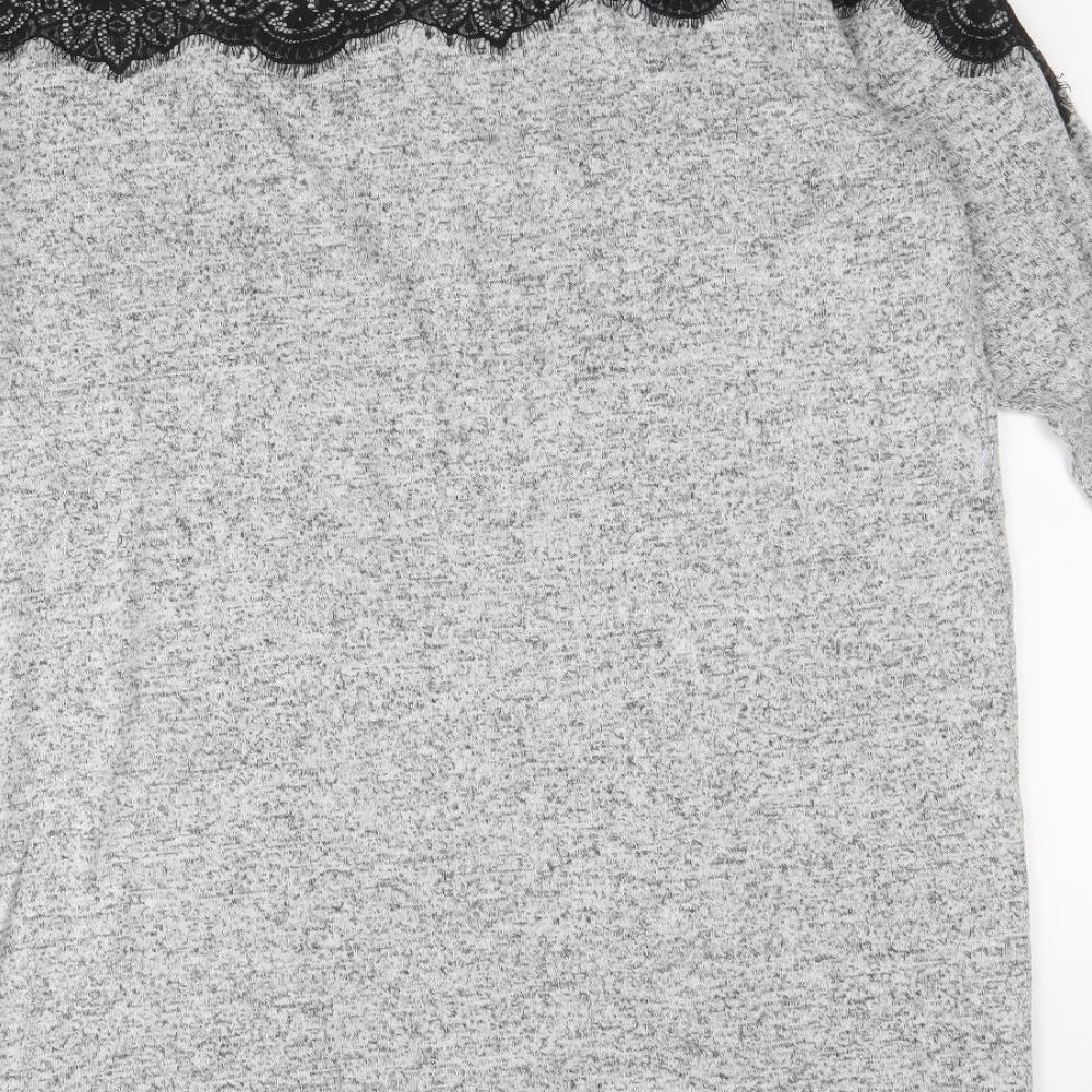 Vera Moda Womens Grey Viscose Jumper Dress Size M Boat Neck Pullover - Lace Detail