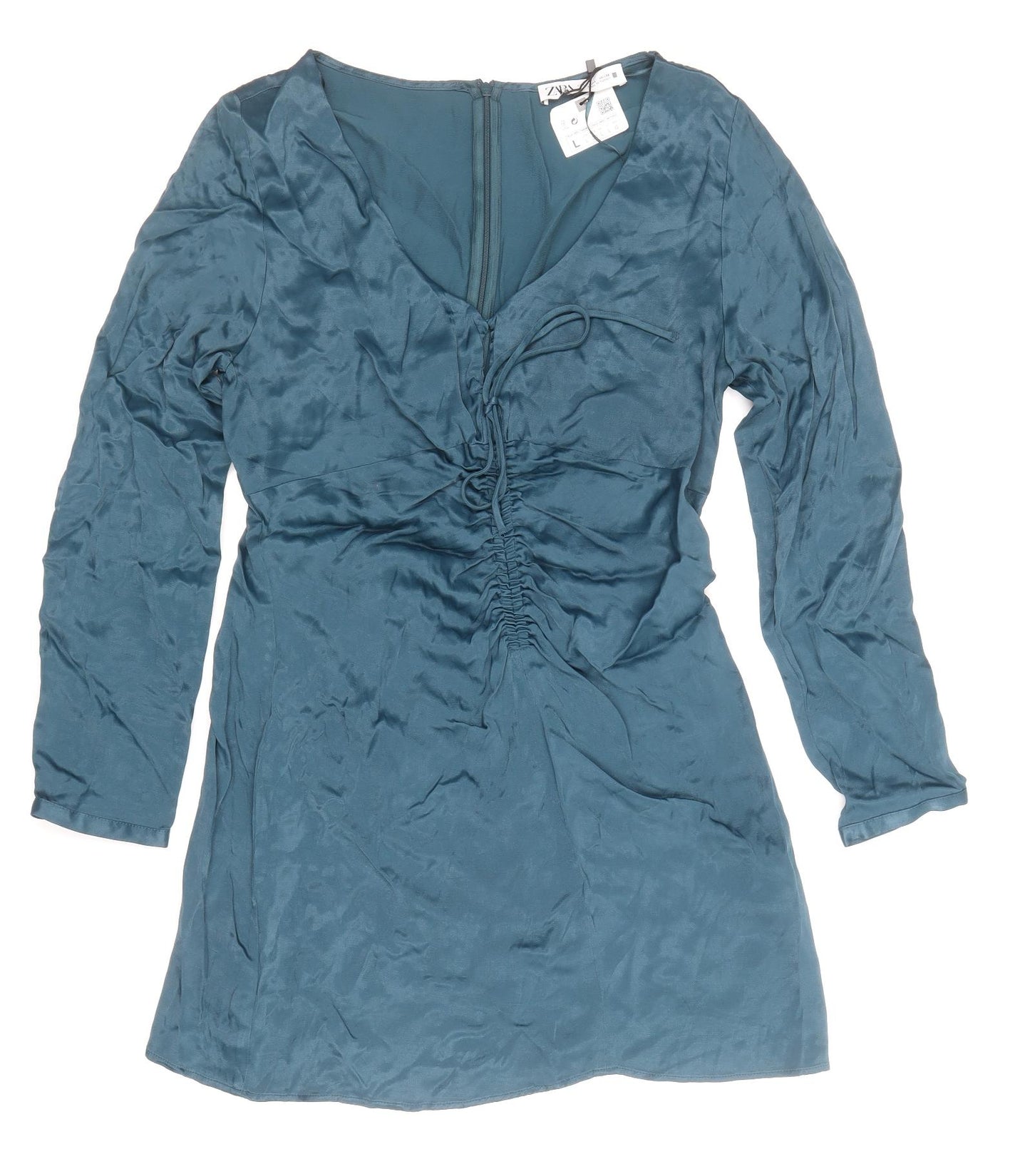 Zara Womens Blue Viscose Mini Size L V-Neck Zip