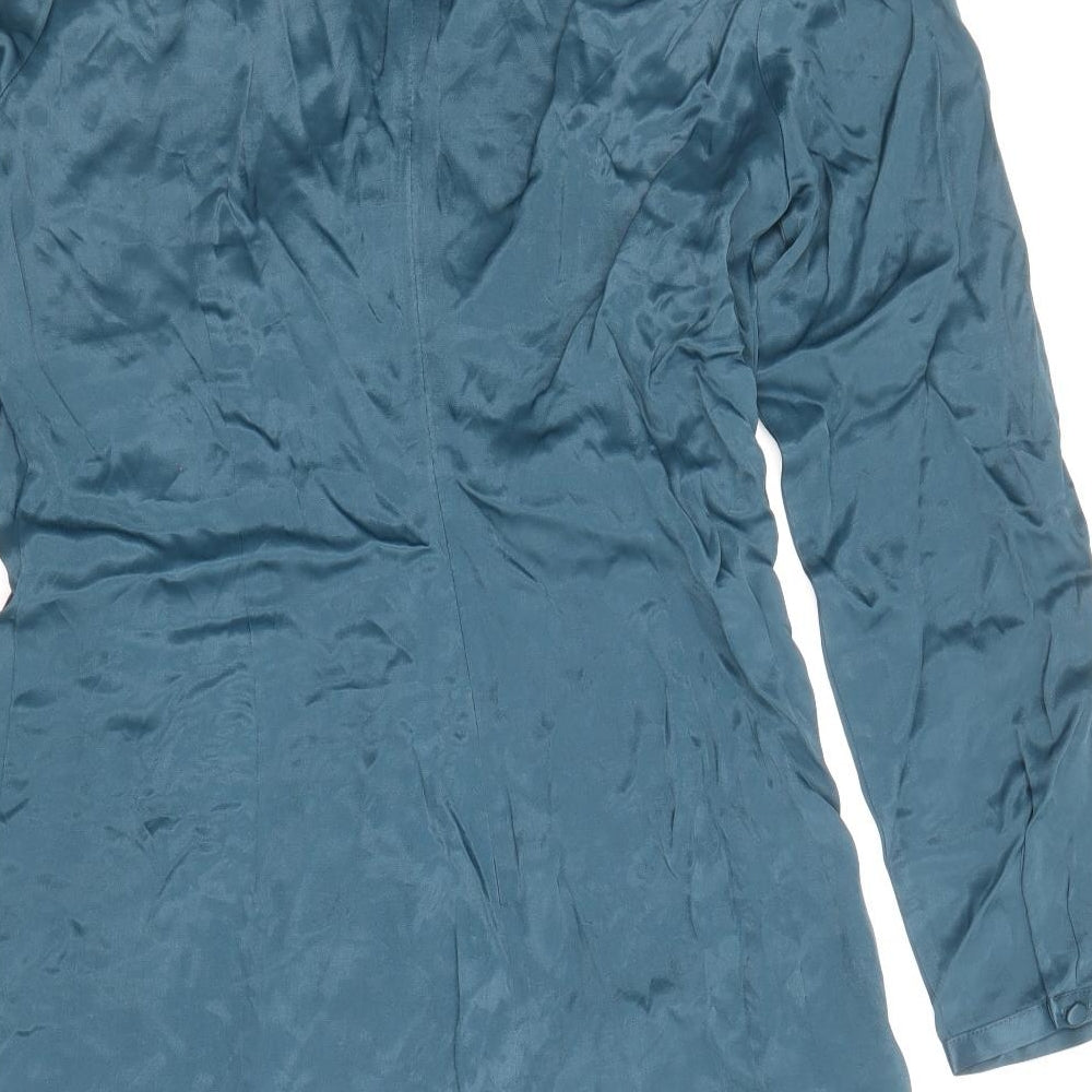 Zara Womens Blue Viscose Mini Size L V-Neck Zip