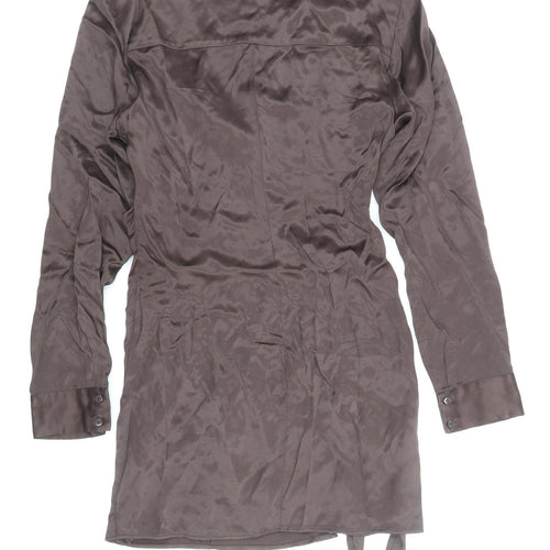 Zara Womens Brown Viscose Shirt Dress Size S Collared Button