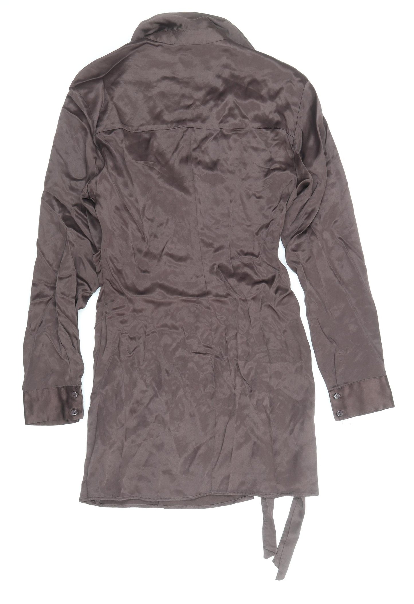 Zara Womens Brown Viscose Shirt Dress Size S Collared Button