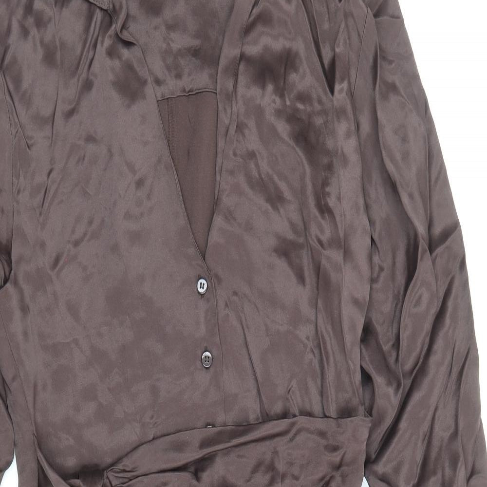 Zara Womens Brown Viscose Shirt Dress Size S Collared Button