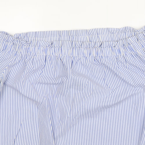 New Look Womens Blue Striped Cotton Basic Blouse Size 12 Boat Neck