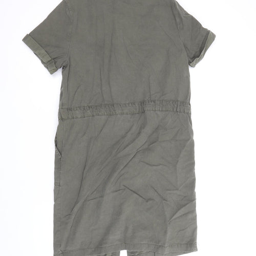 New Look Womens Green Lyocell Shirt Dress Size 8 Collared Snap