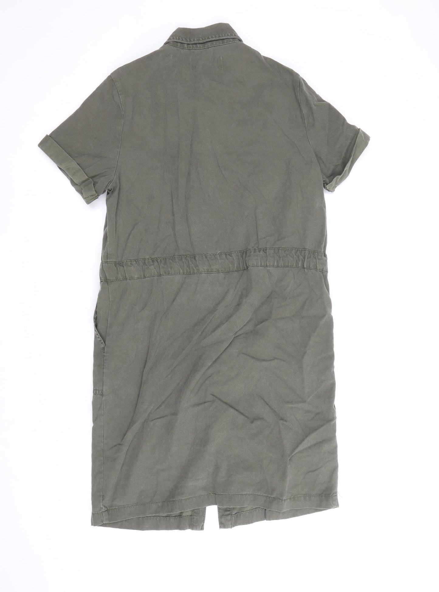 New Look Womens Green Lyocell Shirt Dress Size 8 Collared Snap