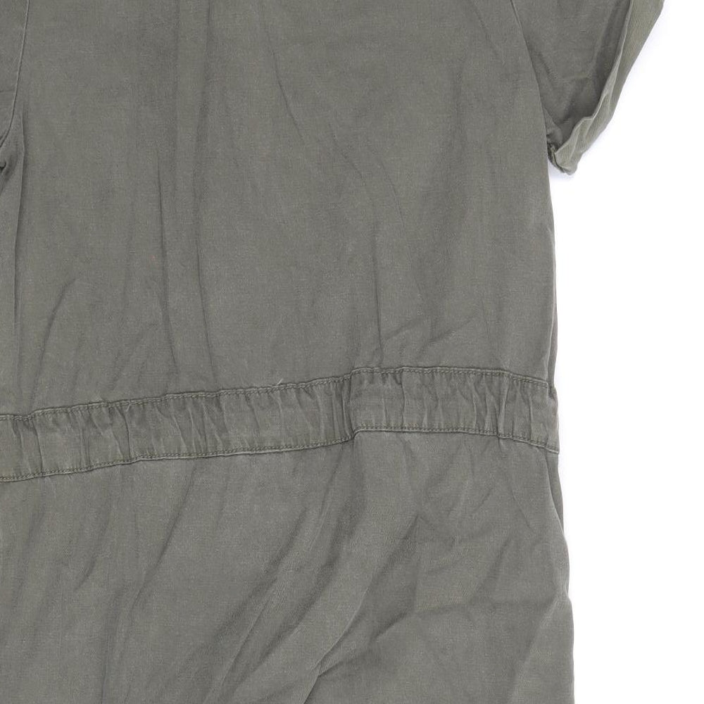 New Look Womens Green Lyocell Shirt Dress Size 8 Collared Snap