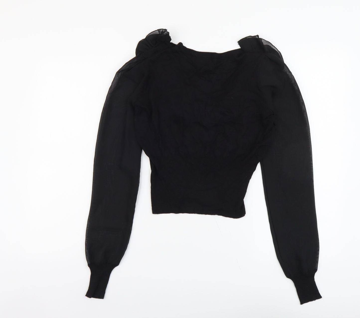 Urban Angel Womens Black V-Neck Viscose Cardigan Jumper Size 8 - Cropped Chiffon Sleeve