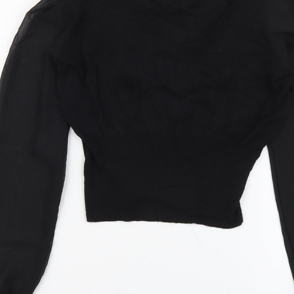 Urban Angel Womens Black V-Neck Viscose Cardigan Jumper Size 8 - Cropped Chiffon Sleeve