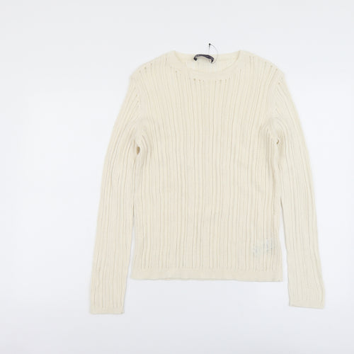 Marks and Spencer Womens Beige Scoop Neck Polyester Pullover Jumper Size M