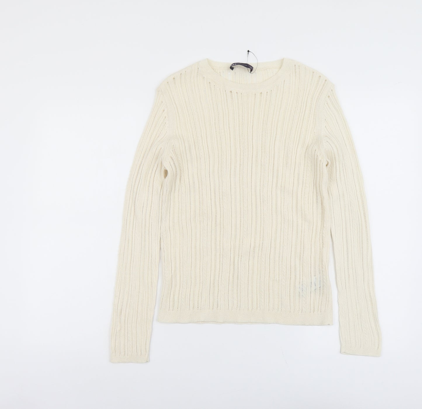 Marks and Spencer Womens Beige Scoop Neck Polyester Pullover Jumper Size M