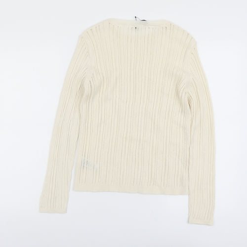 Marks and Spencer Womens Beige Scoop Neck Polyester Pullover Jumper Size M