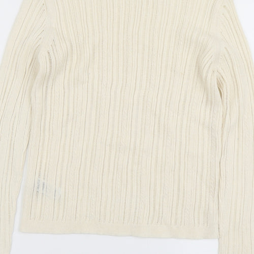 Marks and Spencer Womens Beige Scoop Neck Polyester Pullover Jumper Size M