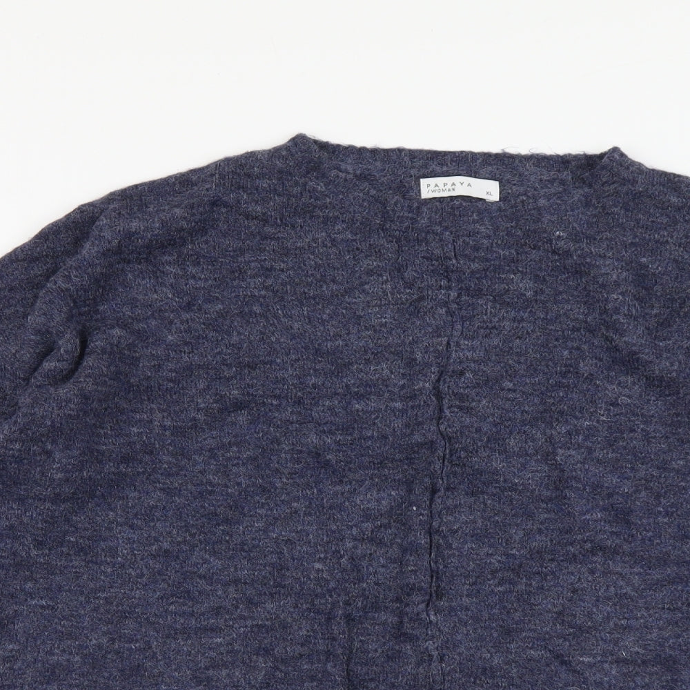 Papaya Womens Blue Scoop Neck Acrylic Pullover Jumper Size XL