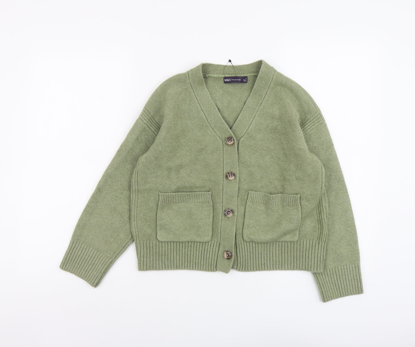 Marks and Spencer Womens Green V-Neck Polyester Cardigan Jumper Size S