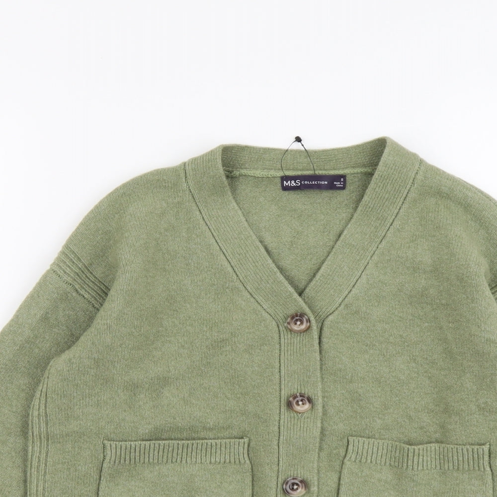 Marks and Spencer Womens Green V-Neck Polyester Cardigan Jumper Size S