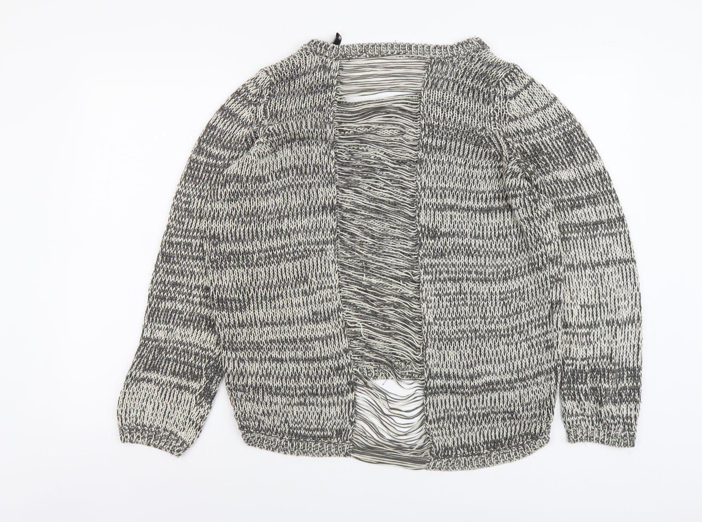 H&M Womens Grey Boat Neck Acrylic Pullover Jumper Size M - Distressed Back