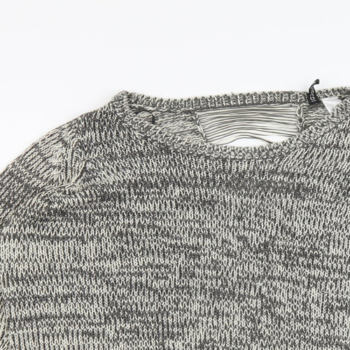 H&M Womens Grey Boat Neck Acrylic Pullover Jumper Size M - Distressed Back