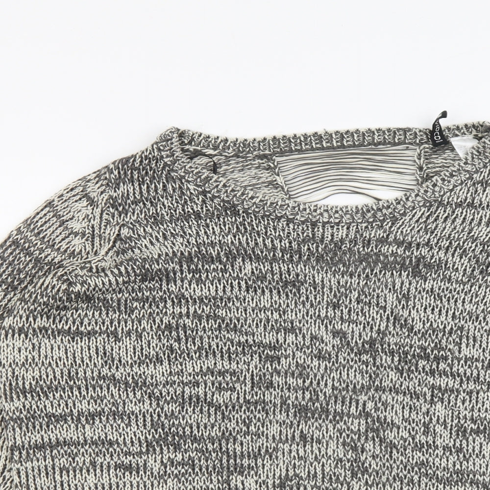 H&M Womens Grey Boat Neck Acrylic Pullover Jumper Size M - Distressed Back