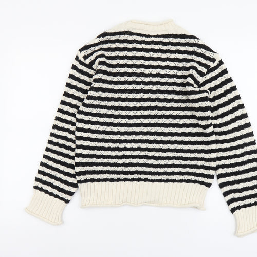 Marks and Spencer Womens Beige Round Neck Striped Cotton Pullover Jumper Size S