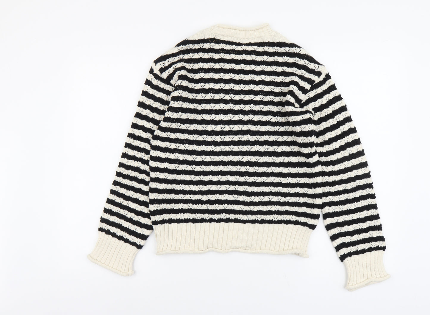 Marks and Spencer Womens Beige Round Neck Striped Cotton Pullover Jumper Size S