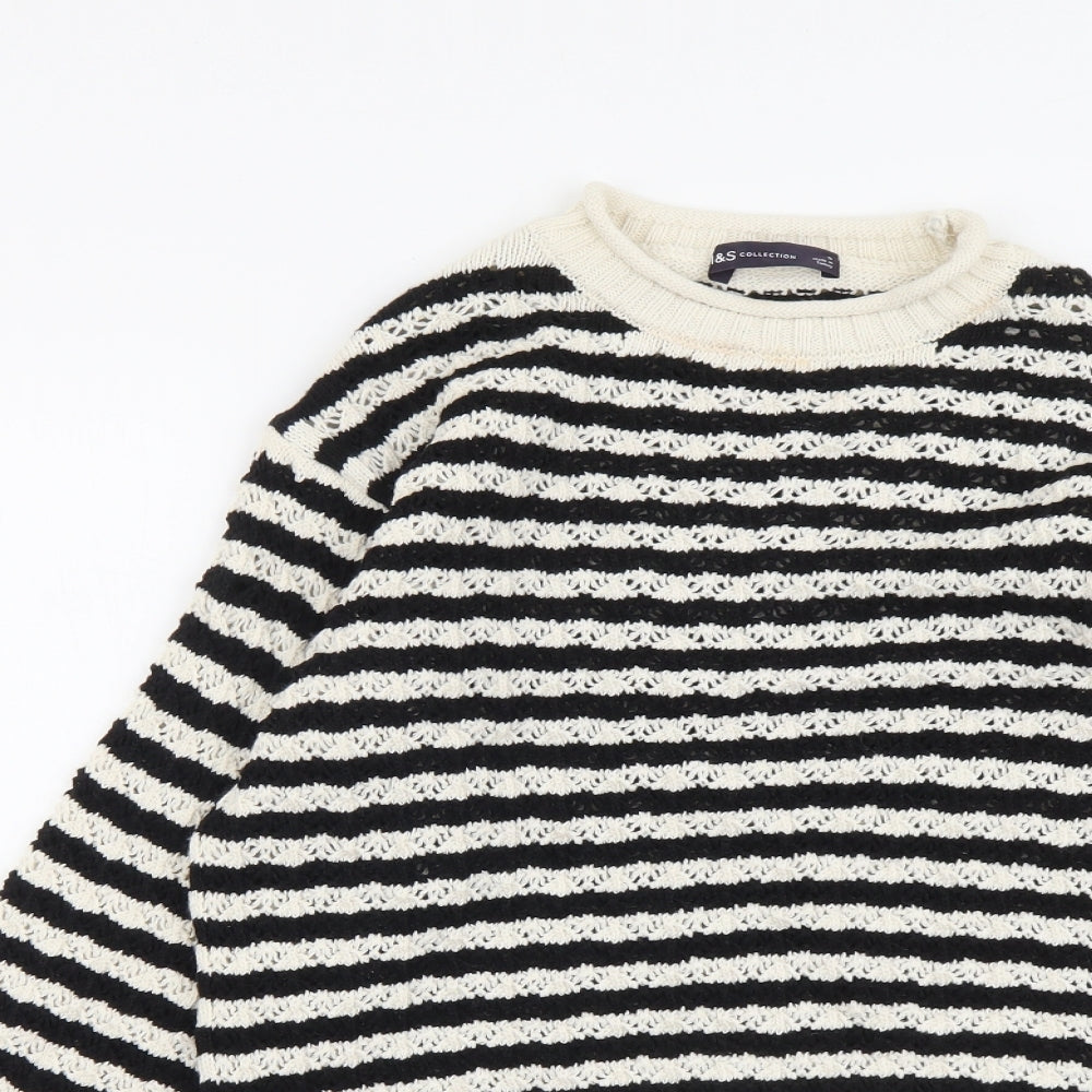 Marks and Spencer Womens Beige Round Neck Striped Cotton Pullover Jumper Size S