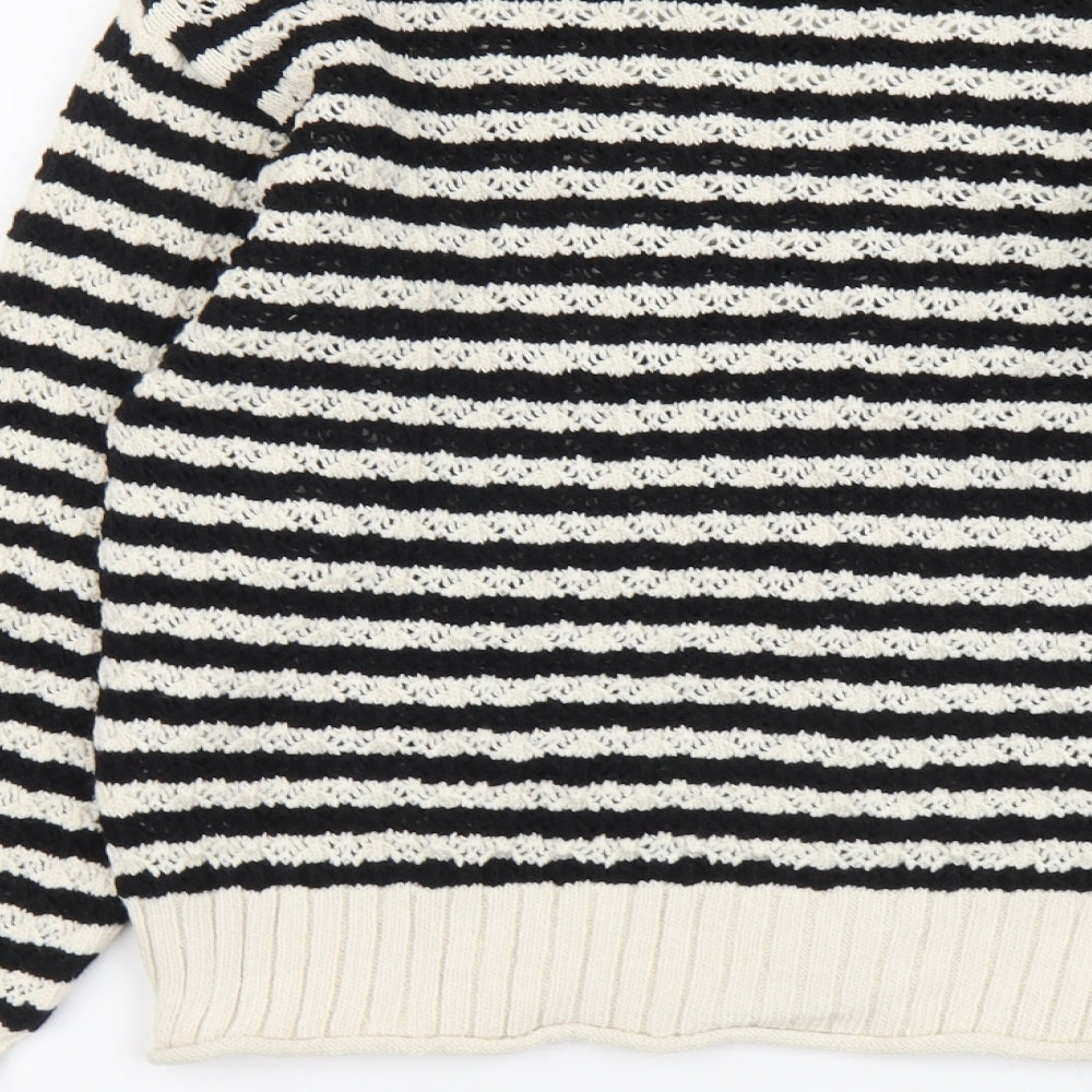 Marks and Spencer Womens Beige Round Neck Striped Cotton Pullover Jumper Size S