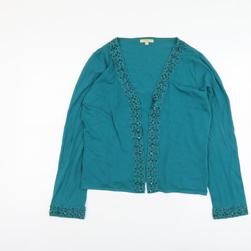 Klass Womens Green V-Neck Viscose Cardigan Jumper Size L - Hook & Eye Closure