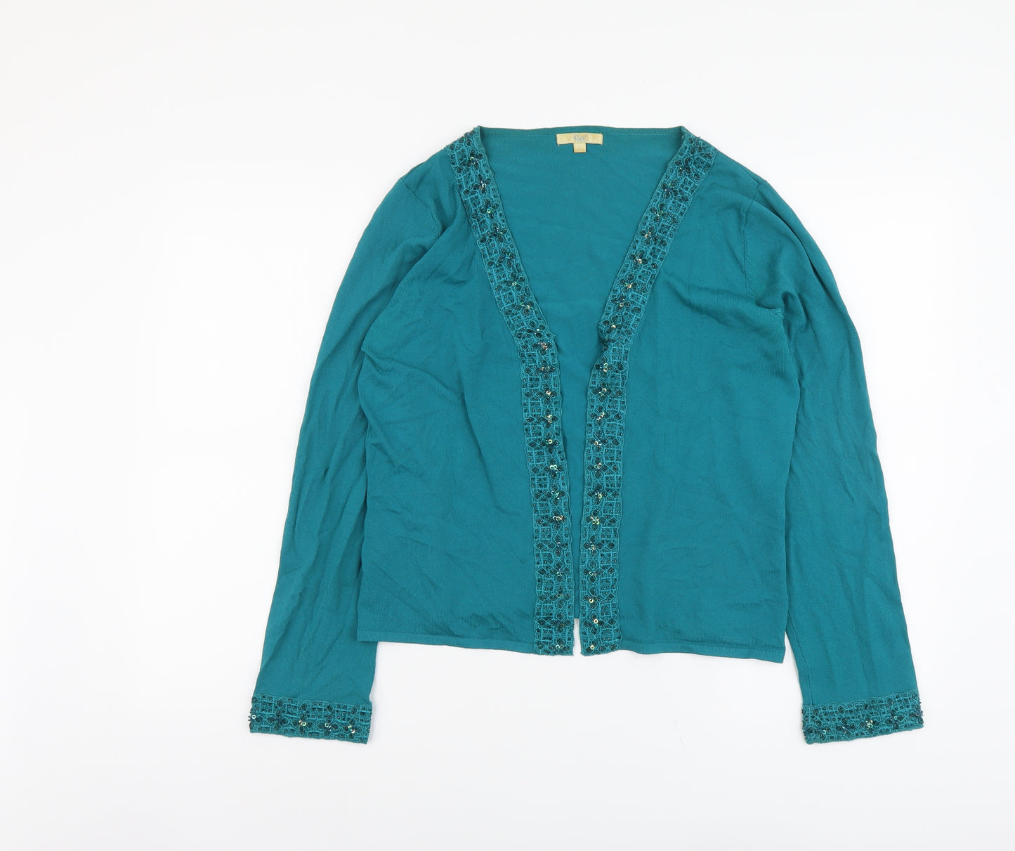 Klass Womens Green V-Neck Viscose Cardigan Jumper Size L - Hook & Eye Closure
