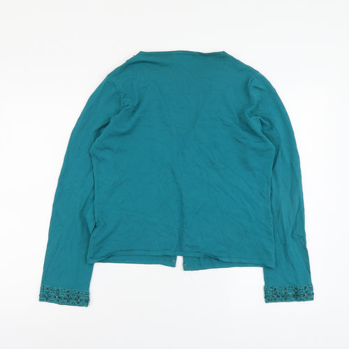 Klass Womens Green V-Neck Viscose Cardigan Jumper Size L - Hook & Eye Closure