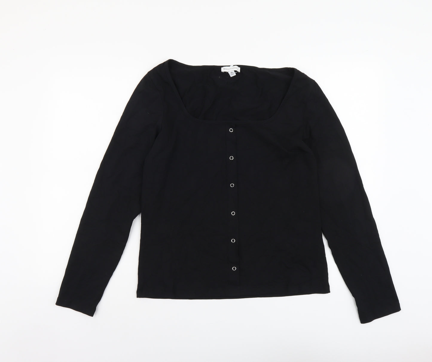 Warehouse Womens Black Cotton Basic Blouse Size 16 Square Neck