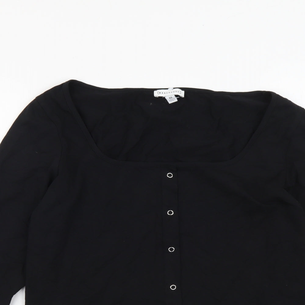 Warehouse Womens Black Cotton Basic Blouse Size 16 Square Neck