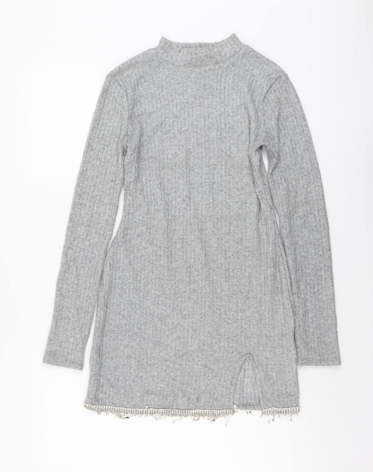 Zara Womens Grey Polyester Jumper Dress Size S Mock Neck Pullover