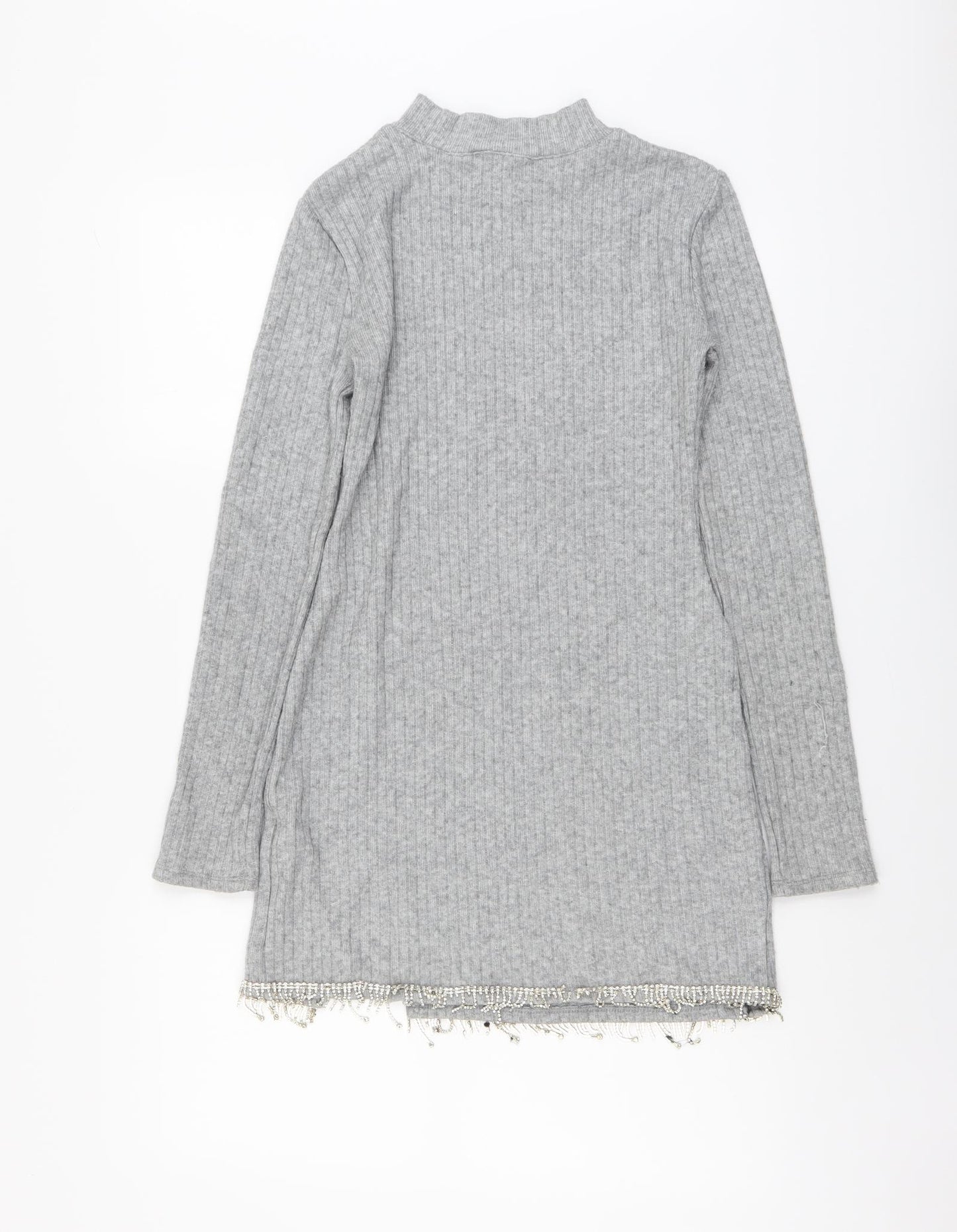 Zara Womens Grey Polyester Jumper Dress Size S Mock Neck Pullover
