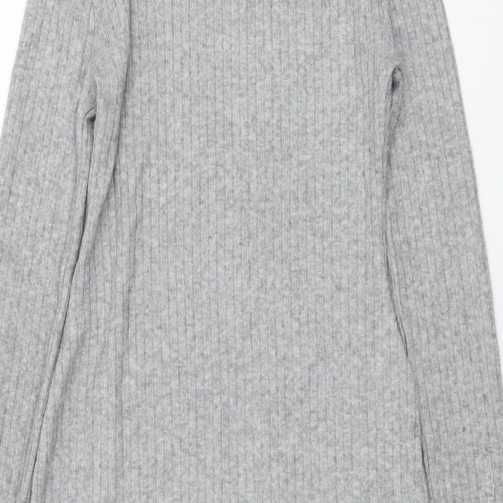 Zara Womens Grey Polyester Jumper Dress Size S Mock Neck Pullover