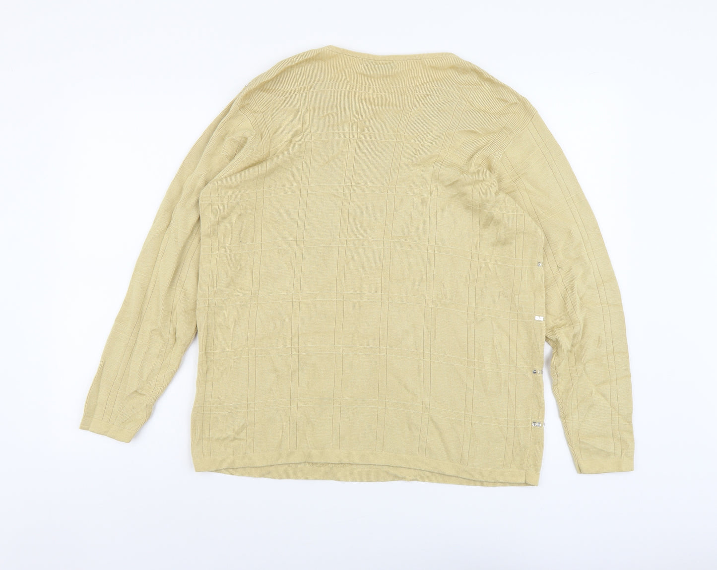 Jumper Womens Beige Scoop Neck Check Acrylic Pullover Jumper Size L
