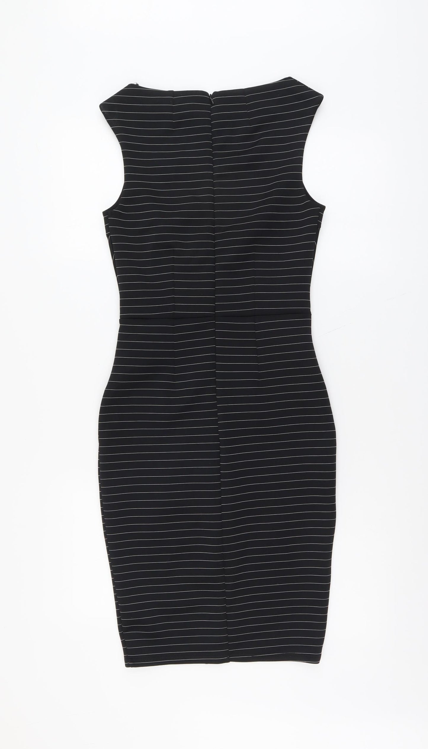 Miss Selfridge Womens Black Striped Polyester Pencil Dress Size 8 Boat Neck Zip