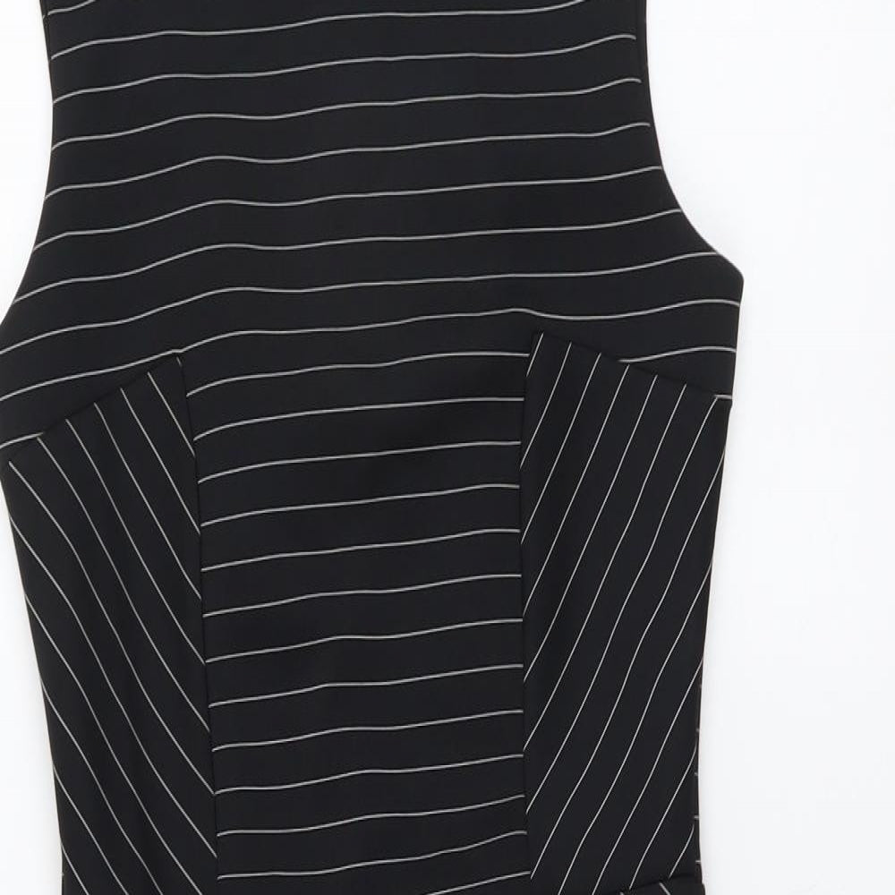 Miss Selfridge Womens Black Striped Polyester Pencil Dress Size 8 Boat Neck Zip
