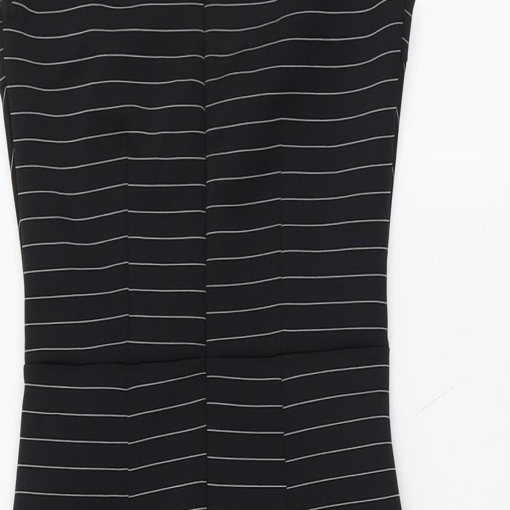 Miss Selfridge Womens Black Striped Polyester Pencil Dress Size 8 Boat Neck Zip