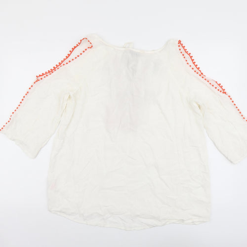 F&F Womens White Geometric Viscose Basic Blouse Size 14 Boat Neck - Cold Shoulder Detail